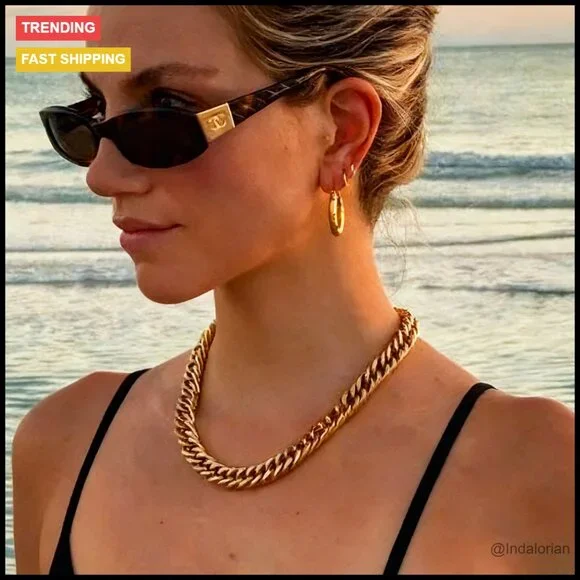 14K Gold Plated Chunky Cuban Link Chain Necklace Adjustable - Picture 7 of 7